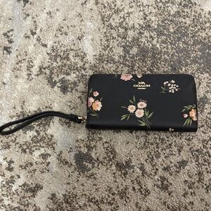 Coach Black Floral Wristlet